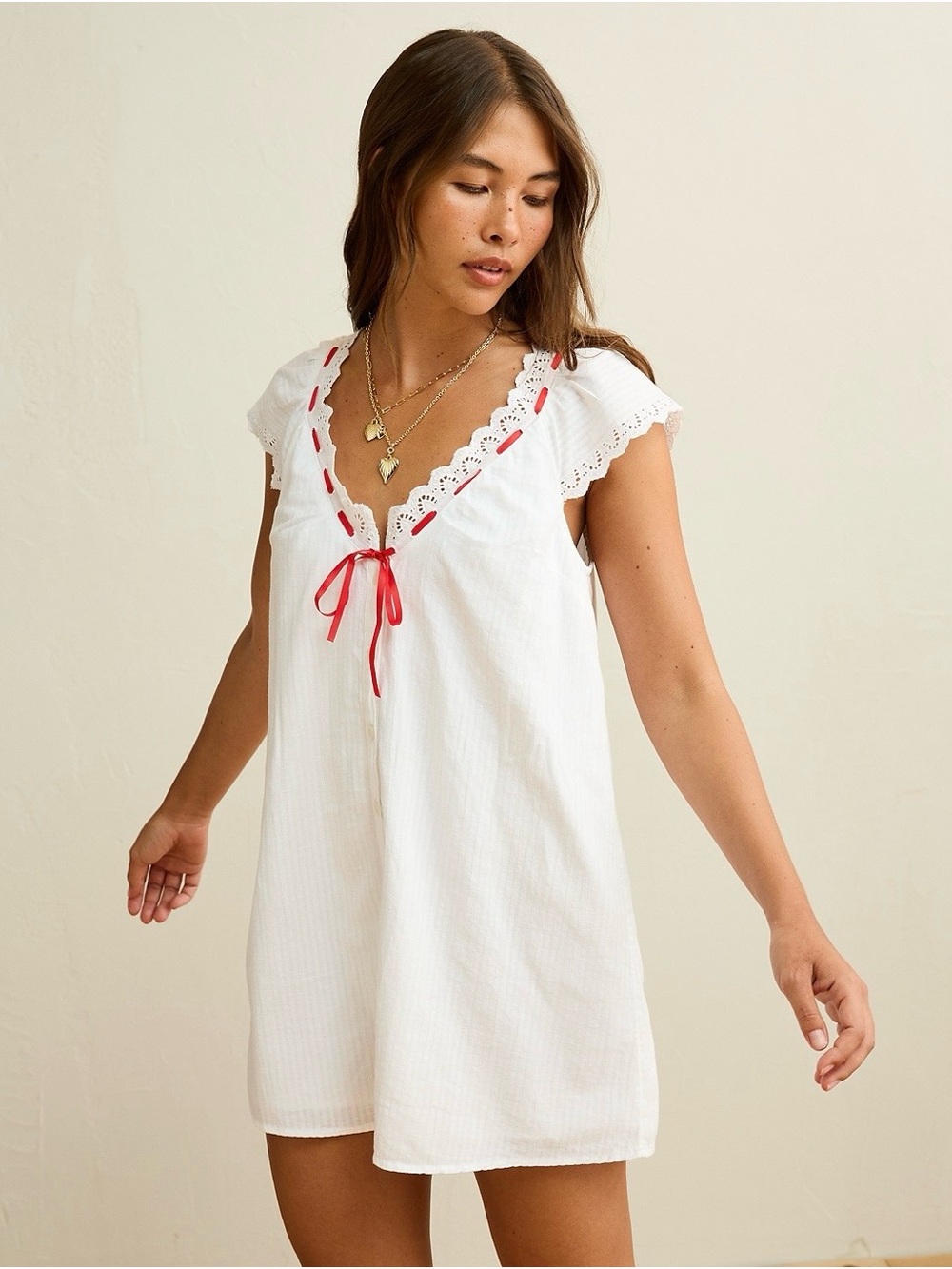American Eagle V Neck Ruffled Button-Up Mini Dress